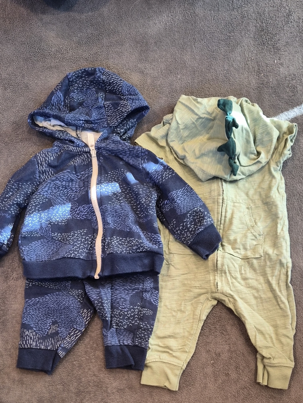 Kids Blue Patterned Hoodie Set and Green Dino Hood One-Piece Combo
